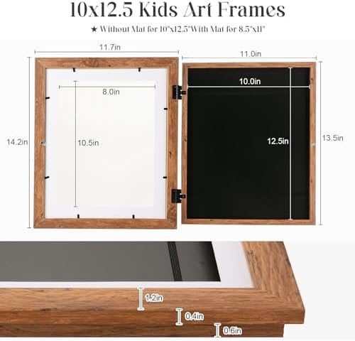 [2 Pack] Kids Art Frames, 10x12.5 Front Opening Kids Artwork Frames Changeable,Dark Woodgrain Artwork Display Storage Frame for Wall, Holds 50 Pcs, for 3D Picture, Crafts, Children Drawing, Hanging
