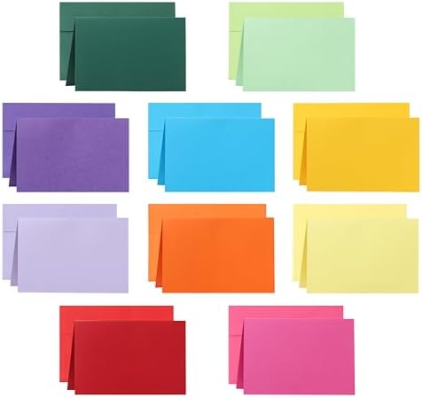 Silunkia 20 Packs 10 Assorted Colors Blank Note Cards and Envelopes 4 x 6