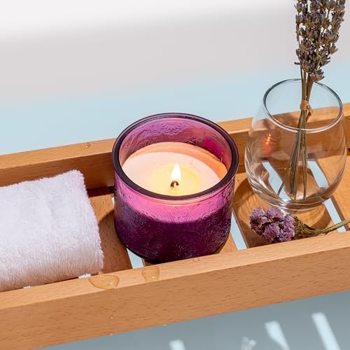10 oz Purple Mandala Glass Candle Jars with Bamboo Lids, 9 Pack