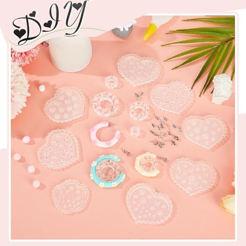 Tanlade 14 Pcs Polymer Clay Molds & Cutters - 6 Sizes Hoop Guides with 30 Pcs Studs Earrings for Jewelry Making