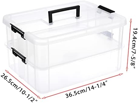 BTSKY 2 Layer Stack & Carry Box, Plastic Multipurpose Portable Storage Container Box Handled Organizer Storage Box for Organizing Stationery, Sewing, Art Craft, Jewelry and Beauty Supplies Black