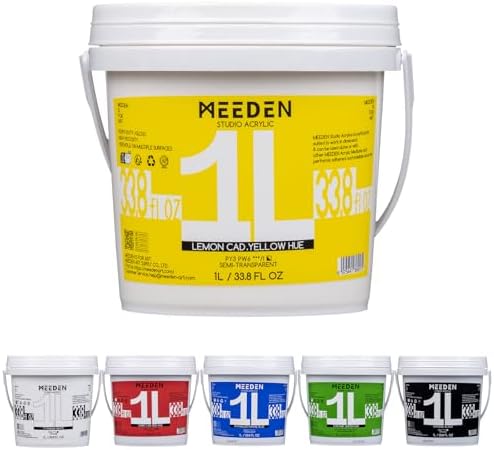 MEEDEN Acrylic Paint Set 1L: 33.8oz x 6 Colors Large Bulk Acrylic Paints