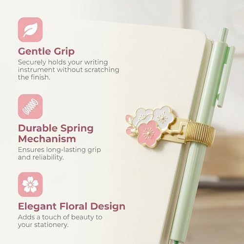 2pcs Pen Clip for Notebook Metal Loop Holder Journal Accessory Floral Spring Pencil Organizer Pocket Decorative Writing Tool
