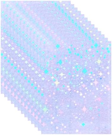 Bleidruck 25 Sheets Stars Clear Holographic Laminate Sheet Adhesive Paper | Transparent Cold Laminate Sheets Starry Holographic Sticker Paper A4 Size Waterproof for Documents, Photo, No Machine Needed