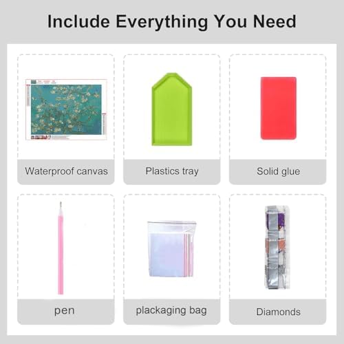 VeGuude Diamond Art Kits for Adults-Van Gogh Almond Blossom Diamond Painting Kits for Adults Beginners,5D DIY Full Drill Diamond Painting Cat Gem Art and Crafts 12x16inch