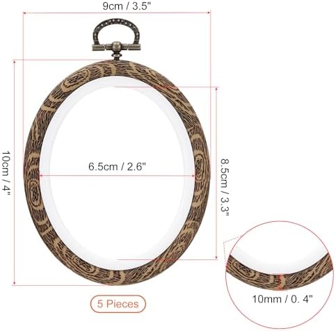 PATIKIL 4x3.5inch Embroidery Hoops, 5Pieces Imitated Wood Oval Frame Cross Stitch Hoop Ring for Embroidery Art Craft Sewing Ornaments Hanging Decoration