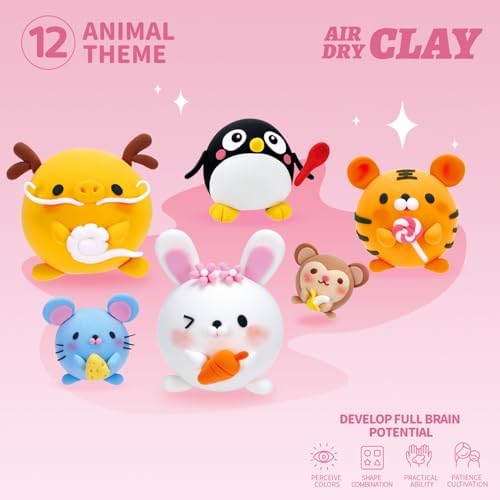 LOUFOR Air Dry Clay Kit -12 Animals Modeling Clay for Kids Arts and Crafts