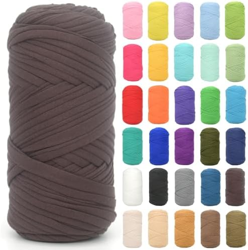 Tshirt Yarn for Crocheting,Dark Coffee T Shirt Chunky Elastic Fabric Thick T-Shirt Crochet Yarn for Beginners Crocheting Hand Knitting Bag/Basket/Coasters/DIY Crafts/Home Decor 200G(Dark Coffee