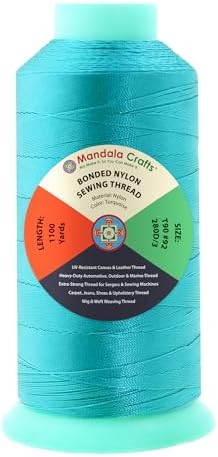 Mandala Crafts Size 92 280D T90 Turquoise Bonded Nylon Thread, 1100 YDs