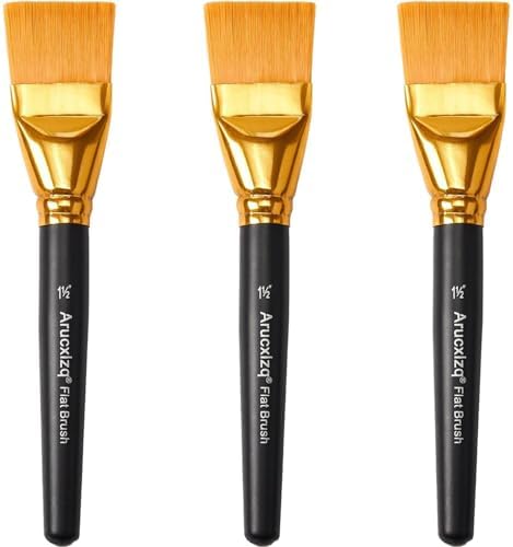 1 1/2 Inch Flat Paint Brushes 3Pcs - Large Acrylic, Oil & Watercolor Paint Brushes with Wooden Handle - Professional Artist Brush Set for Base Coating, Canvas, Crafts(3Pieces)