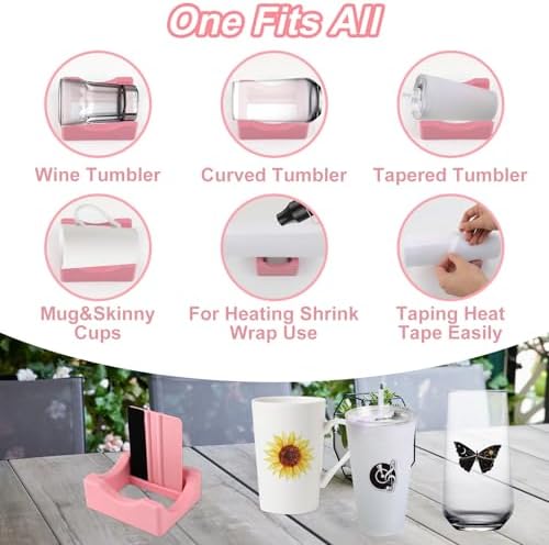 Silicone Cup Cradle for Tumblers,Tumbler Holder for Crafts with Built-in Slot and Felt Edge Squeegee,Small Cup Cradle Use to Apply Vinyl Decals,Anti-Skidding Tumbler Stand Cup Holder(Pink)