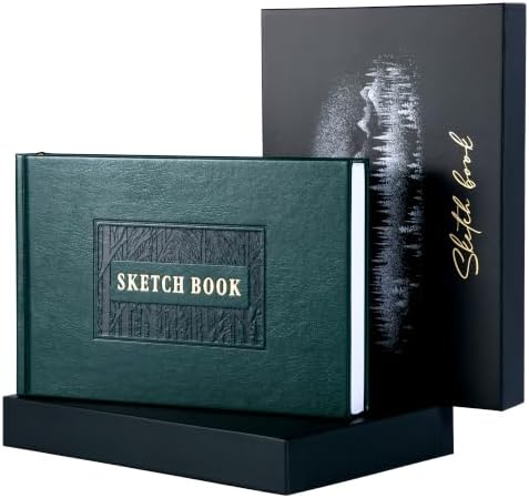 CAGIE Small Sketch Book for Drawing, Leather Sketchbook 5.5" x 8.9", Green