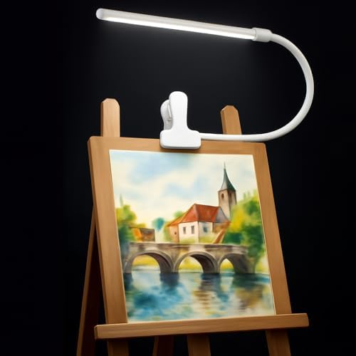 White LED Easel Lamp Clip-On Art Light for Artists - 3 Colour Modes, 10-Level Dimmable Eye-Care Desk Lamp, Flexible 360° Gooseneck, USB Powered for Painting, Drawing, Headboards, Drafting Tables