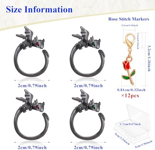 HUISUYTON Dragon Crochet Tension Ring for Finger, 4Pcs (Black)