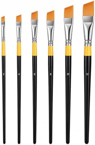 6PCS Small Angled Paint Brushes for Craft Detail Trim, 6 Sizes Flat Angular