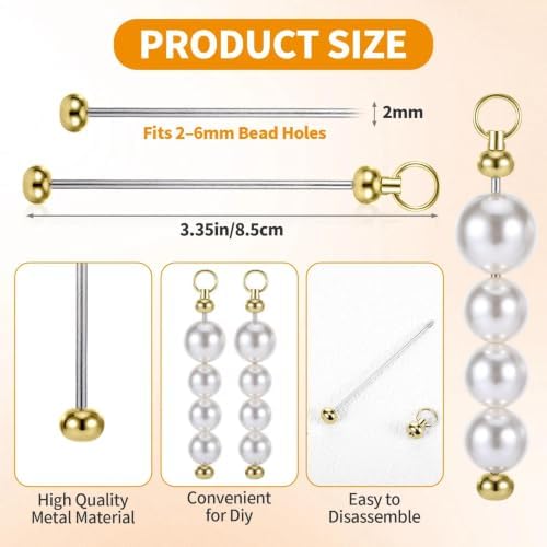 50Pcs Gold Beadable Keychain Bar, Metal Keychain Blanks Beaded Key Chain