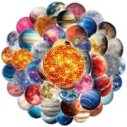 50pcs Celestial Body Stickers for Laptop Water Bottles, Transparent PET Waterproof Adhesive Star Decals Planet Sticker for Kids Birthday Party Scrapbook Phone (Star)