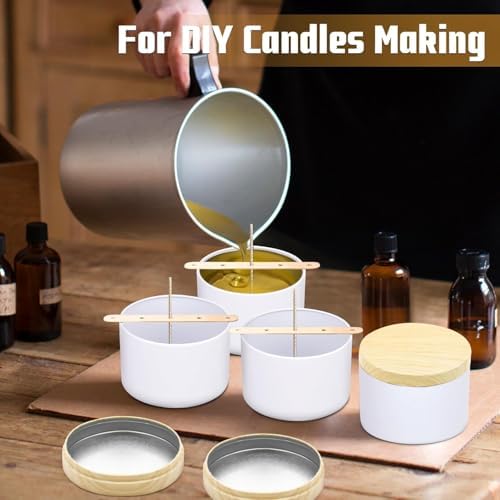 24-Pack 8oz Candle Tins with Wood-Grain Printing Lids, Metal Candle Jars for Candle Making, Empty Containers Vessels Bulk for Small Business & Beginners DIY Storage -Wood White