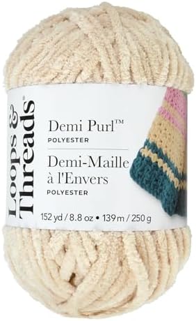 Loops & Threads Demi Purl Yarn – Super Bulky 100% Polyester, Soft Plush Chenille Yarn for Knitting & Crochet, Ideal for Blankets, Hats, Scarves & Crafts, Whitecap Gray