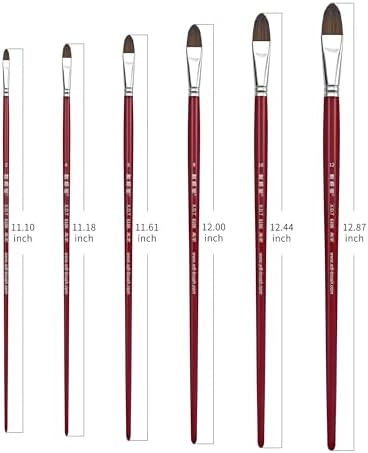 XDT#6106 Filbert Artist Paint Brush 6 Piece Set Medium Soft Red Sable Weasel Mixed Extra Long Handle #2#4#6#8#10#12, Acrylic Oil Watercolor