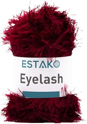 Estako Eyelash Yarn, Soft Fuzzy Faux Fur for Crochet and Knitting, Burgundy