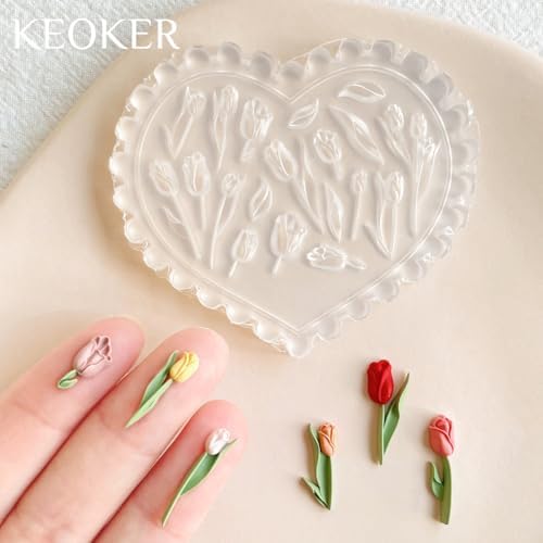KEOKER Spring Polymer Clay Molds, Polymer Clay Silicone Molds, Flower Polymer Clay Mini Molds, 4pcs Earring Molds for Polymer Clay, Polymer Clay Molds for Jewelry(Substitute Micro Clay Cutters)