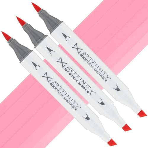 Artfinity Sketch Markers - Set of 3 - Rose Pink R2-3, Vibrant, Professional, Dye-Based Alcohol Markers for Artists, Drawing, Travel, & More