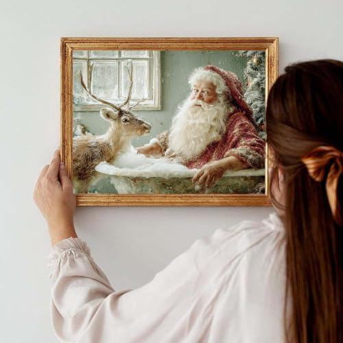 Christmas Diamond Painting Kit for Adults, Santa Claus Diamond Art Kits for Adults Beginners, DIY Full Round Drill Reindeer Diamond Dots Art Painting Crafts Kits for Home Wall Decor 12x16 Inch