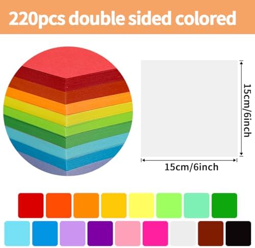 Praisebank White Origami Paper, 220pcs 6x6inch, Double Sided Color, Origami Paper Kit for Crafts, Origami Kit.