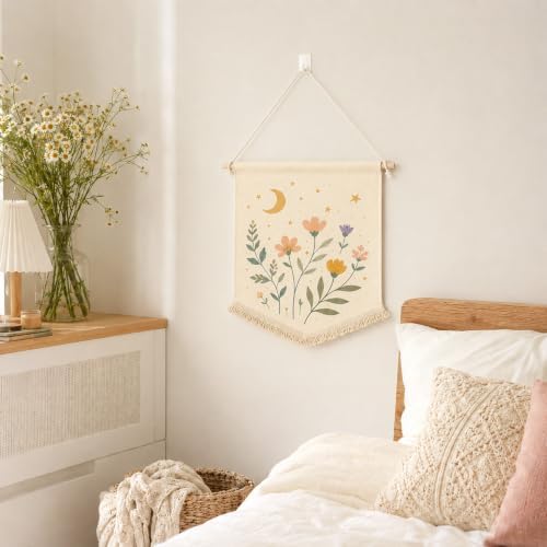 Klmnop 5 Pcs Blank Canvas Banners with Tassels, Enamel Pin Display Banner Wall Hanging, Sublimation blank Banner for Pin Brooch Earrings Jewelry Craft Decor, Beige