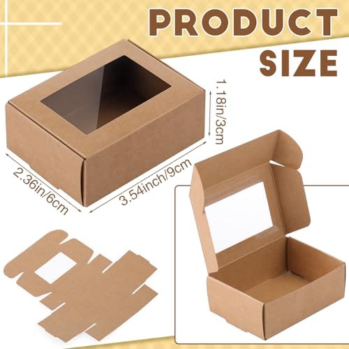 Zonon 100 Pcs Mini Kraft Soap Boxes with Window Homemade,Brown