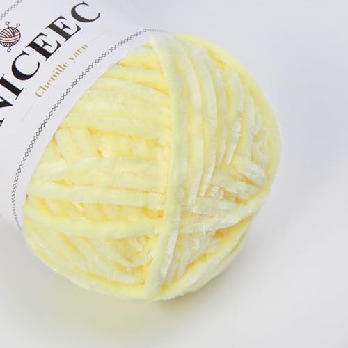 NICEEC 3 Skeins Soft Chenille Yarn 3 x85m (3X 93yds, 3X 50g)_Light Yellow