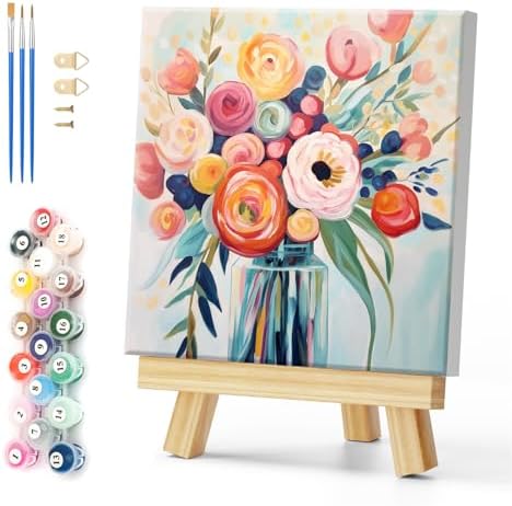 Natuyalo Paint by Numbers Kit for Adults Framed - Colorful Flowers Paint by Number on Canvas with Frame, Vase DIY Acrylic Painting by Number Ideal Gift Home Wall Decor (12x12 Inch)