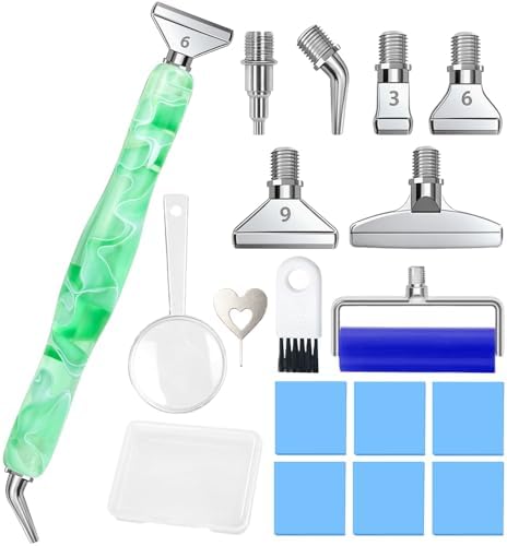 RaySoar Diamond Art Pens Diamond Art Tools Painting Pen with Screw Metal Tips Multi-Placer Tool Accessories for Adults Gem Rhinestone Picker Stylus Green