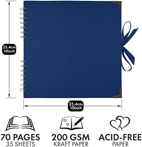 Bstorify 10 x 10 Inches Scrapbook Album 70 Pages Blue | Hardcover with Thick 200 GSM Kraft Paper, Ideal for Your Scrapbooking Albums, Art & Craft Projects (Blue, 10 x 10 Inch)