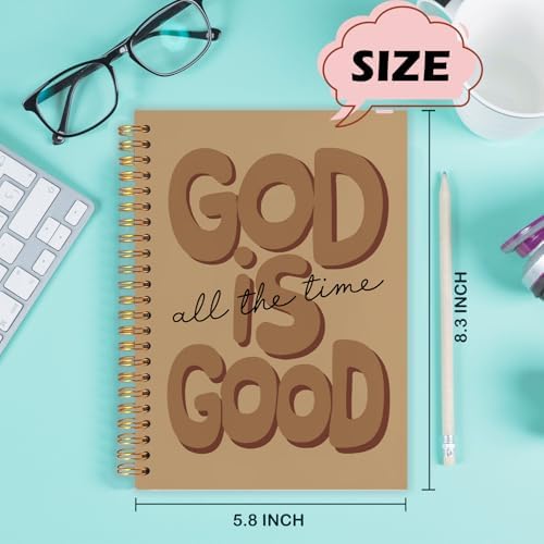 Yhtrg Brown Preppy God Is Good Notebooks, Brown Christian Spiral Notebook Gift for Women, Bible Journaling Notebooks for Office School Supplies, 5.5x8.3 Inch