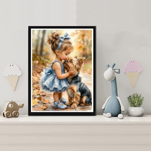 EIBEILI Diamond Art Kits for Adults, Girl and Dog Diamond Painting Kits for Beginner DIY 5D Full Drill Diamond Dots Crafts for Home Wall Decor Gifts 12x16 Inch