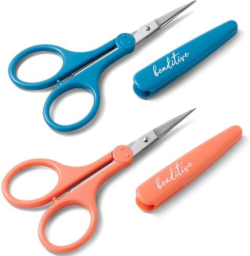 Beaditive High Precision Detail Scissors Set (2-Pc) Sharp, Fine Tips | Paper Cutting, Scrapbooking, Sewing, Crafting | Stainless Steel | Protective Cover (Mid Century)