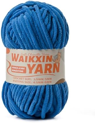 （Blue） Super Soft Fuzzy Chenille Chunky Yarn for Crocheting, 100g (87yds) Fluffy Velvet Yarn for Hand Knitting Baby Blankets Weaving Craft