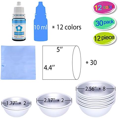 Bath Bomb Mold Kit 12 Pieces with 12 Soap Colorant, Shrink Wrap Bags - Liquid Food Grade Skin Safe Bath Bomb Dye for Making DIY Bath Bombs Supplies, Soap Coloring, Crafting Fizzles - with Instructions