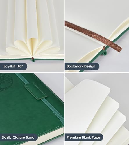 Biuwory A5 Hardcover Blank Journal Notebook, Leather Sketchbook for Drawing | 140 Unlined Pages Vintage Notebook, 5.7"×8.3" Travel Diary for Work, School, Art Journal, Daily Writing for Women & Men