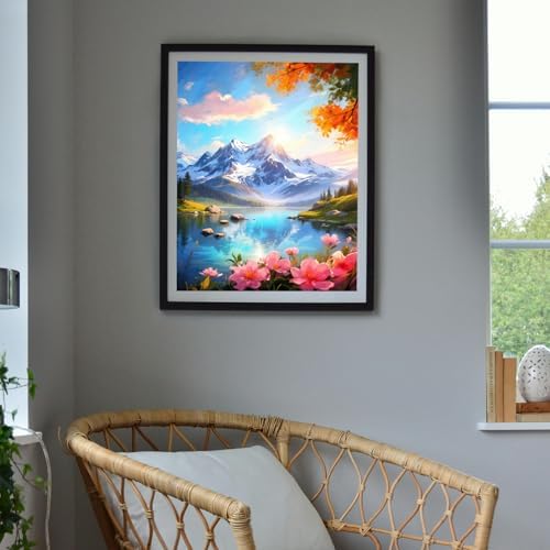 MBNTJHT Mountain Paint by Numbers Kit for Adult Beginners,Landscape Paint by Number Kits for Adults,DIY Lake View Acrylic Watercolor Painting Art Kit Crafts for Home Decor Gifts 16X20 Inch.