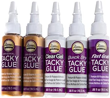 Aleene's Tacky 5-Piece Trial Pack, All Purpose Glue for Crafts and DIY Projects, Includes Original Tacky Glue, Clear Gel, Quick Dry, and Fast Grab Adhesive, .66 fl oz 5-Pack