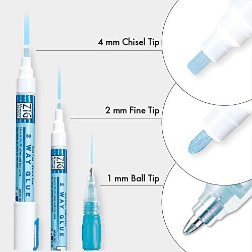 Kuretake Zig 2 Way Glue Pen 3 Variety Set, Adhesive for Professional,Artists, Crafting, Scrapbooking, Gift Card, Made in Japan