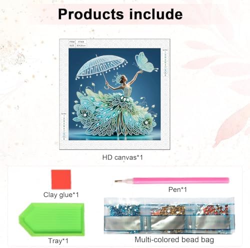 Special Shape Diamond Art Kits for Adults, Elegant Dancer with Butterfly 5D Crystal Rhinestone Diamond Art Canvas, DIY Paint by Diamonds Craft Kit, Diamond Painting Wall Décor for Home Decoration