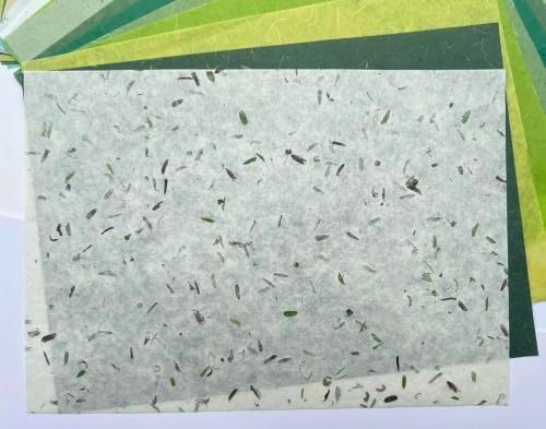 A5 50 Sheets Natural Fiber Mulberry Tree Mulberry Paper Sheets Art Tissue Washi Paper Design Craft Art Origami Suppliers Card Making 8.3" x 5.8". (Green Leaves,Banana Bark, etc.,,, A5)