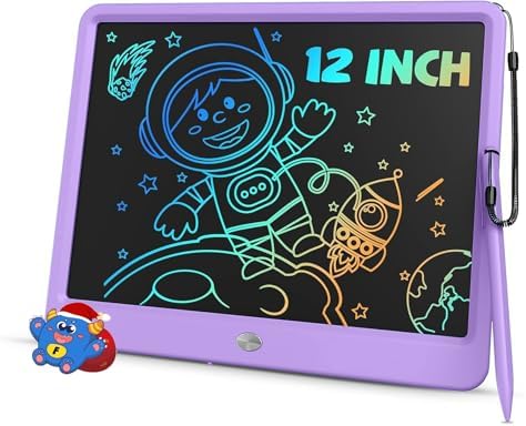 TEKFUN 12" LCD Writing Tablet for Kids Ages 3–8, Fun Drawing Tablet for Creative Play, Reusable Doodle Board for Boys & Girls, Great for Imagination, Travel & Everyday Fun (Purple)