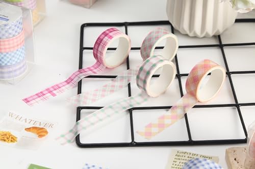 Colorful Plaid Washi Tape Set 16 Rolls Basic Grid Decorative Masking Tapes for Arts, DIY Crafts, Journals, Planners, Scrapbook, Wrapping (Candy Plaid)