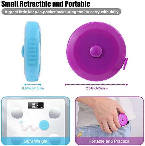 Measuring Tape Retractable, 60 Inch Soft Fabric Tape Measure for Body, Push Button Sewing Measurement Tape for Cloth Waist(3 Pack/Blue Purple Sky Blue)
