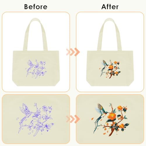 ERKOON Canvas Tote Bag Embroidery Kit for Beginners, Floral Arts Crafts Cross Stitch Kits for Adults Including Stamped Embroidery Bag with Hoops, Needle, Instruction and Color Threads (Hummingbird)